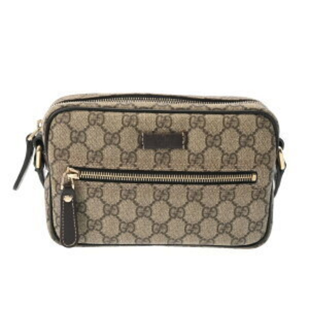 Gucci Crossbody Bag Greige Gray Brown GG Supreme Canvas Shoulder
